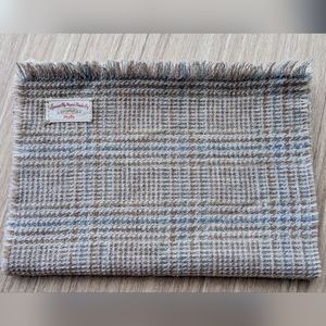 VINTAGE HANDMADE Woven Scarf "Specially Handmade By Phyllis" Tan, Blue, White